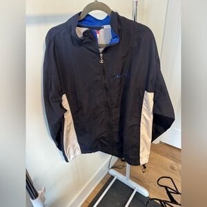 Vintage Champion Windbreaker Mens L Navy White Royal Blue Accent Pull